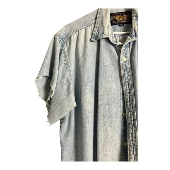 Mens Ralph Lauren Chaps Chambray Shirt Distressed destroyed Grunge Thrashed 16.5 - Picture 3 of 8